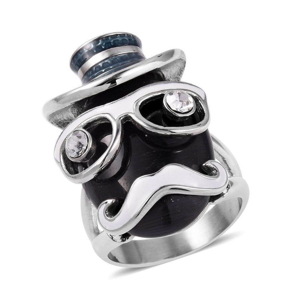 Cats Eye and Austrian Crystal and Enameled Ring